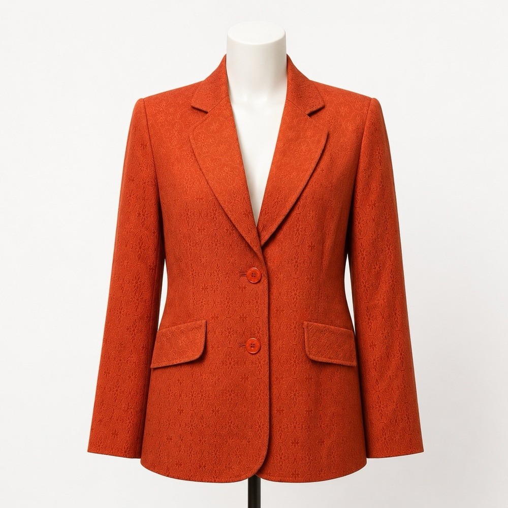 R.Q.T Jacquard Orange Blazer Fall Jacket Women 8 Geometric Lined Single Breasted